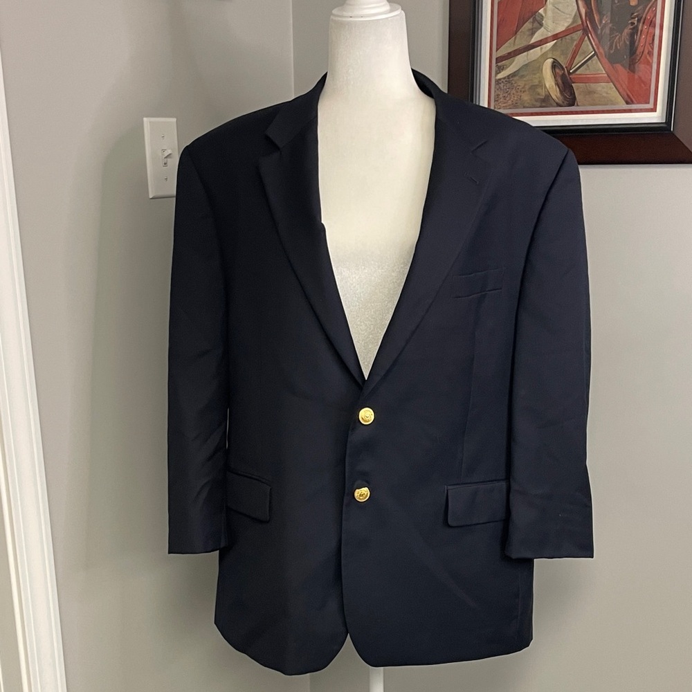 Lauren Ralph Lauren Navy Blue Wool Blazer Sport Coat Suit Jacket Gold Buttons